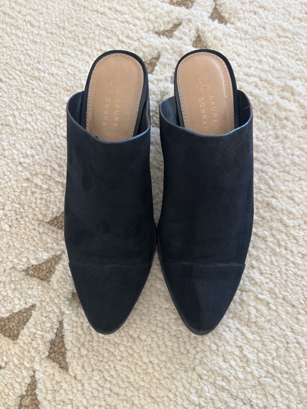 LC Lauren Conrad Black Suede Block Heel Mules - Picture 4 of 9